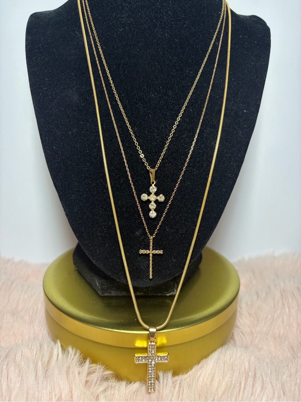 Gold Tone Cross Necklace Set